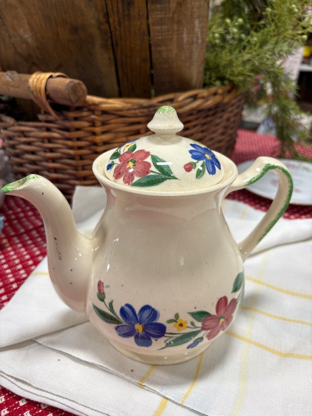 vintage teapot is a Paden City Pottery Shenandoah Ware piece from the 1940s